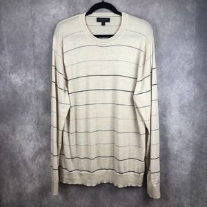 Banana Republic Sweater Mens 100% Merino Wool Striped Pullover Cream Size XL